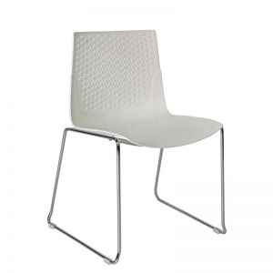 Roy - Krom Ayaklı Kolsuz Beyaz Plastik Gövdeli Bekleme Sandalyesi